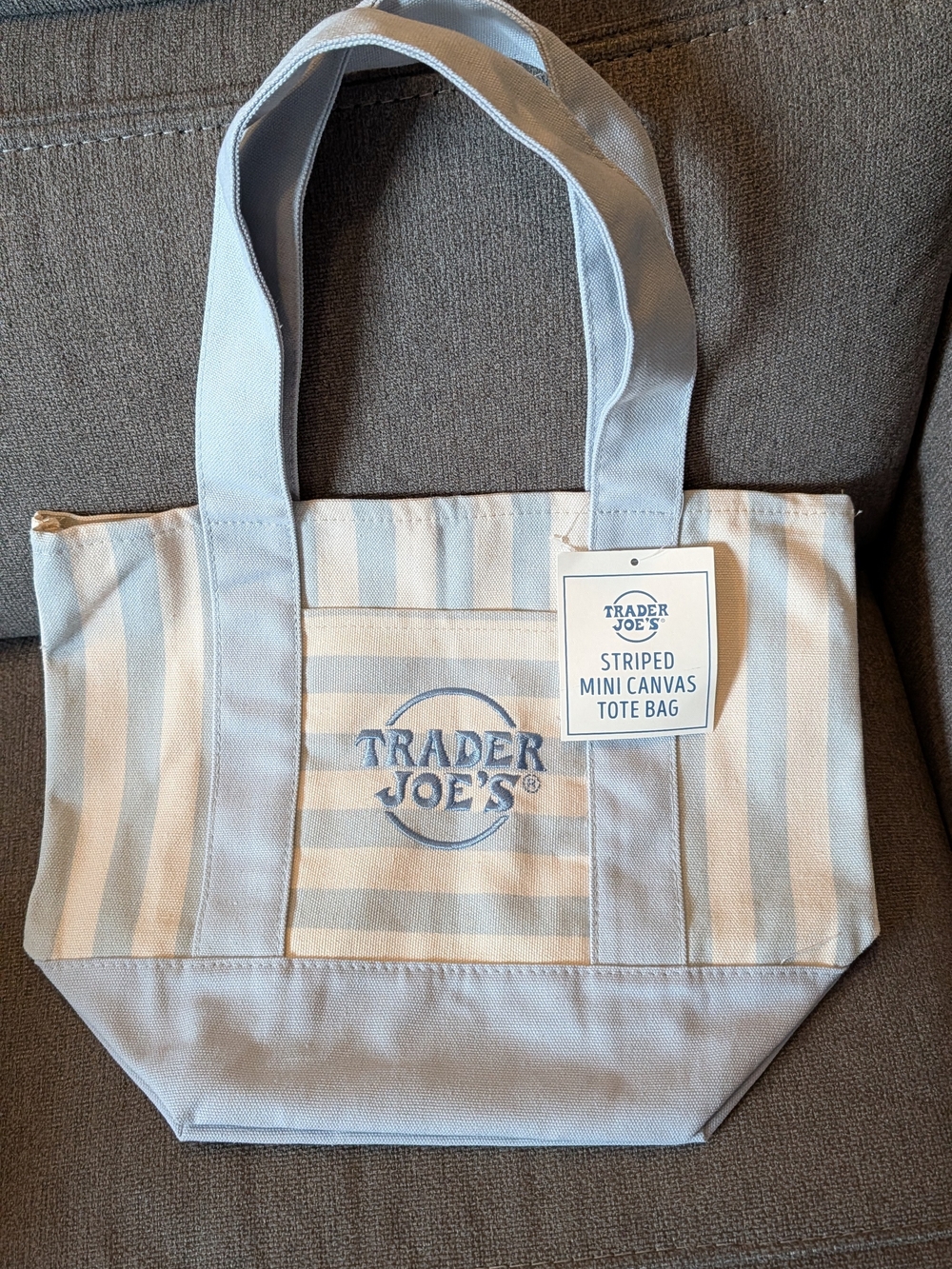 Trader Joe's Blue & White Striped Mini Canvas Tote Bag